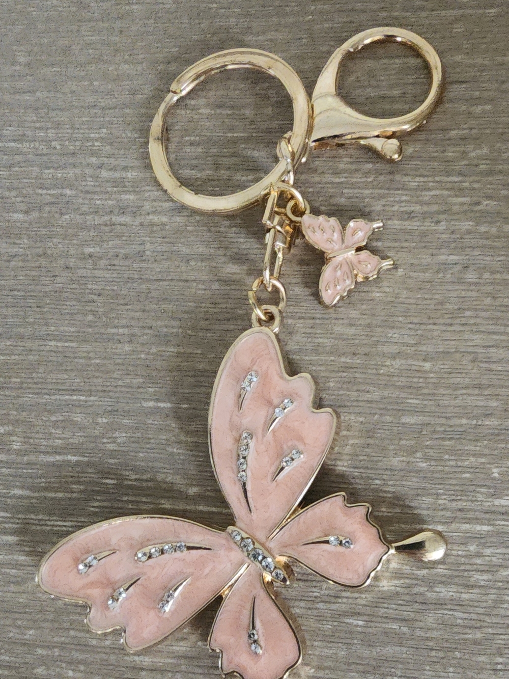 Gold-Tone Pink Butterfly Keychain Charm-4×2